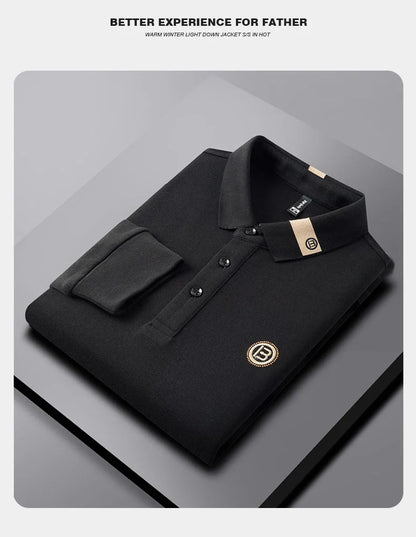 High end letter embroidery brand men's long sleeved polo shirt 2024 Spring and Autumn new comfortable 100% cotton casual T-shirt