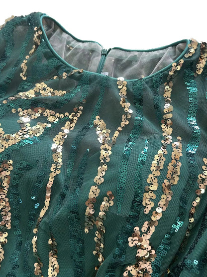 Black Gold Sequined Evening Gown for Women Elegant Full Sleeved Padded Long Prom Dresses Navy Green