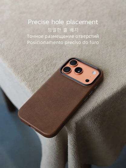 Magnetic Genuine Leather Case for iPhone 17 16 Pro Max 15 14 Compatible with MagSafe Nature Cowhide Retro Phone Cover