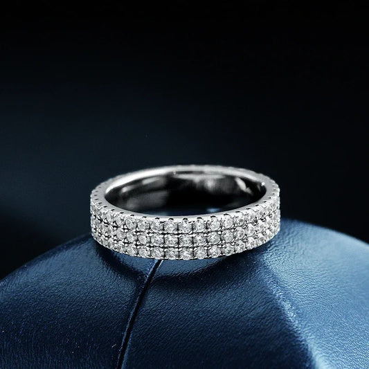 Full Moissanite Ring Sterling Silver 925 with Gold Plated Wedding Engagement Eternity Band Patry Luxury Jewelry for Women