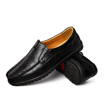 Sapatos Casuais Masculinos de Couro Genuíno Marca Italiana Macia Mocassins Respiráveis Slip-on Pretos para Dirigir Tamanhos Grandes 37-47