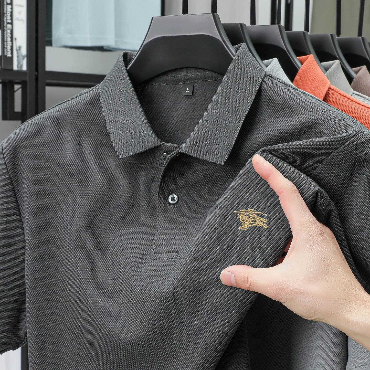 100% high-quality pure cotton men's summer polo T-shirt popular business commuting breathable cozy exquisite luxurious embroider