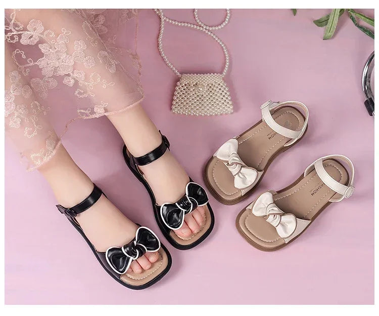 New Children's Sandals Summer Bowknot Girls Princess Causal Shoes Fashion Kids Soft Bottom Beach Flat Sandals Open-toe Versatile