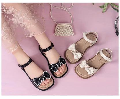 New Children's Sandals Summer Bowknot Girls Princess Causal Shoes Fashion Kids Soft Bottom Beach Flat Sandals Open-toe Versatile