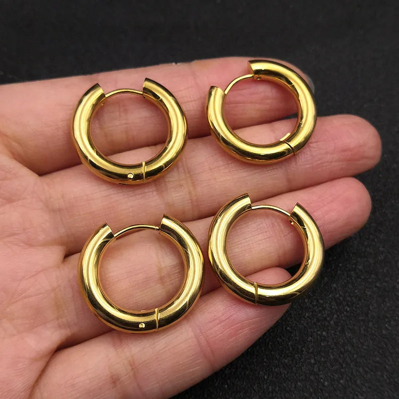 6pcs/lot Thick 3.0mm 4.0mm 5.0mm Stainless Steel Circle Hoop Earrings For Women Girls Gold Silver Color Round Geometry Earrings