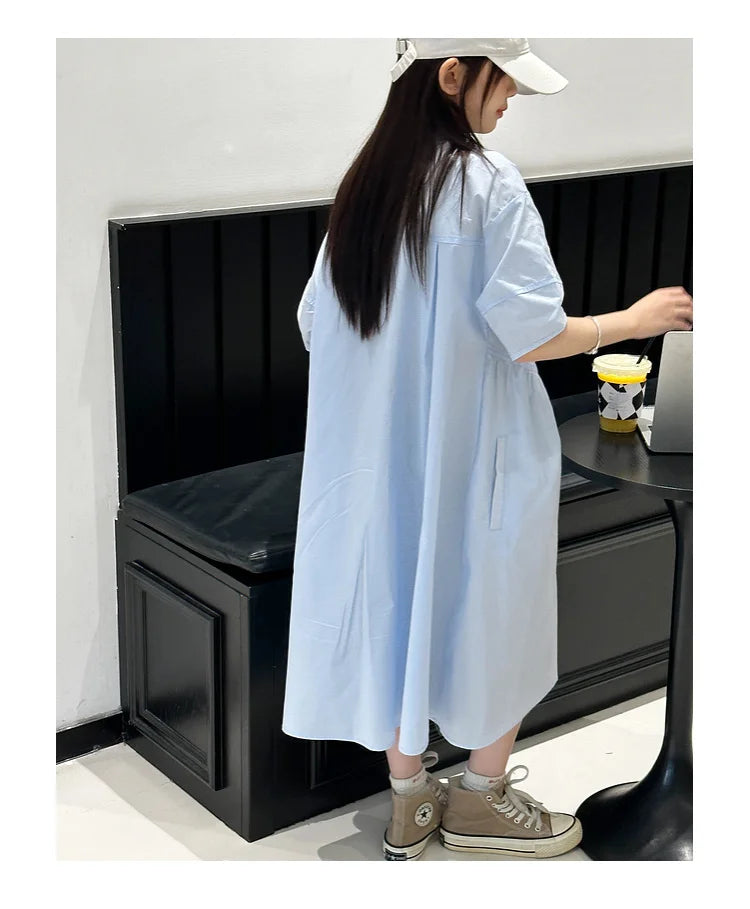 Girls' Dress Short Sleeve Fluffy High-End School Style Medium to Large Sizes Trendy Fashionable, Lightweight