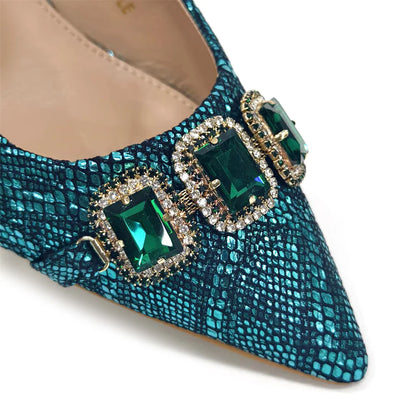 Rhinestone Pointed-Toe High Heels Shoes and Bags Set for Women Wedding and Party Elegant Luxury Fashion in Wine Color