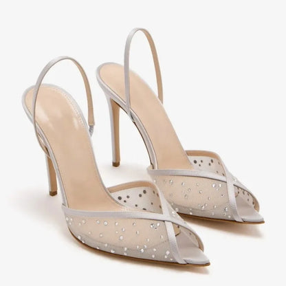 Trending Ladies Shoes 2026 Women Sandals High Heels Summer Luxury Shoes Nude Pink Mesh Slingback Stiletto Party Runway Sandals