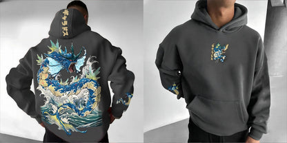 Men's Hoodie 2025 Autumn/Winter Anime Gyarados Print Loose Street Casual Japanese Trendy Versatile Original Jumper Top