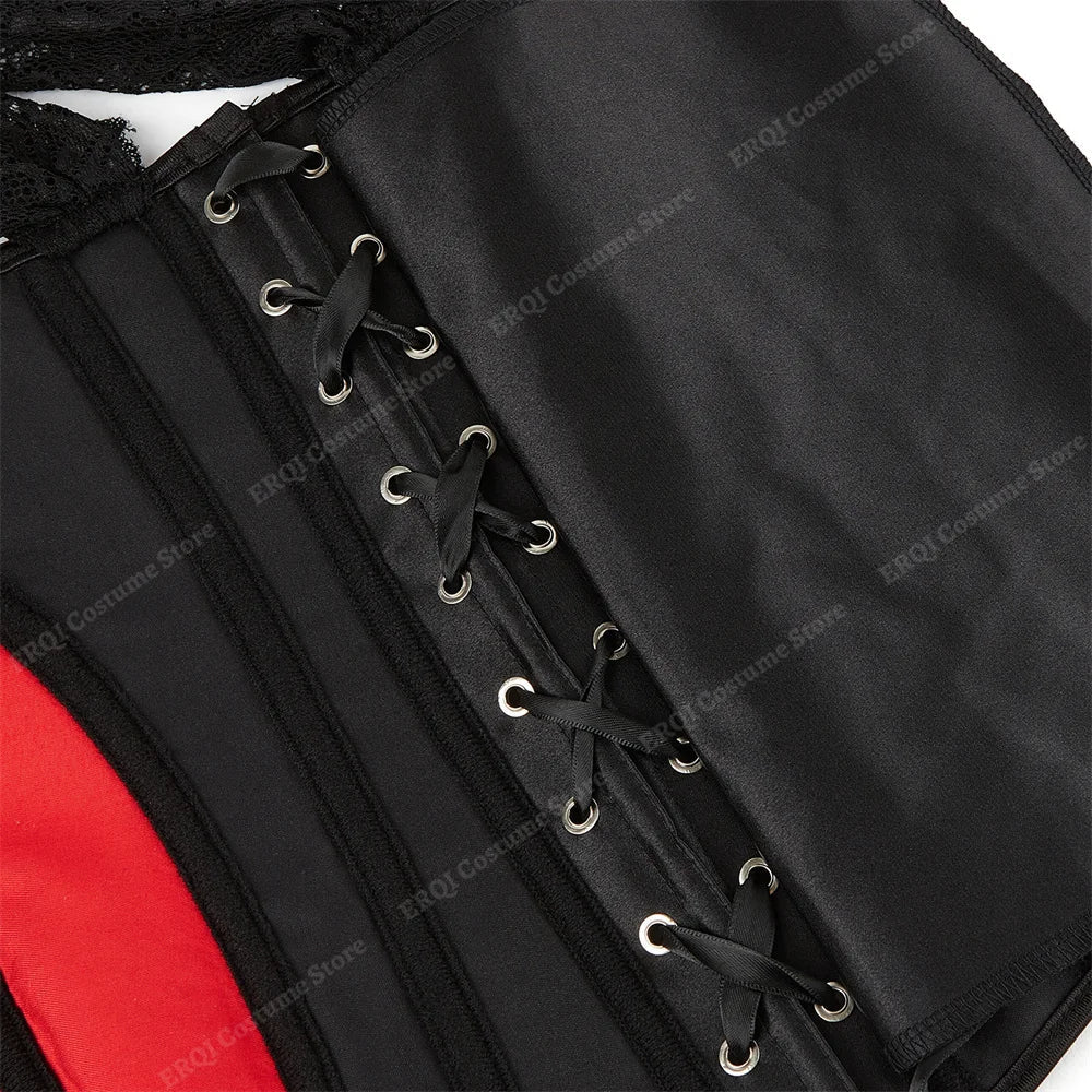 Overbust Corset Top with Straps Jacquard Corset Bustier Zipper Plus Size for Women Corset Dress with Skirt Black Red purple