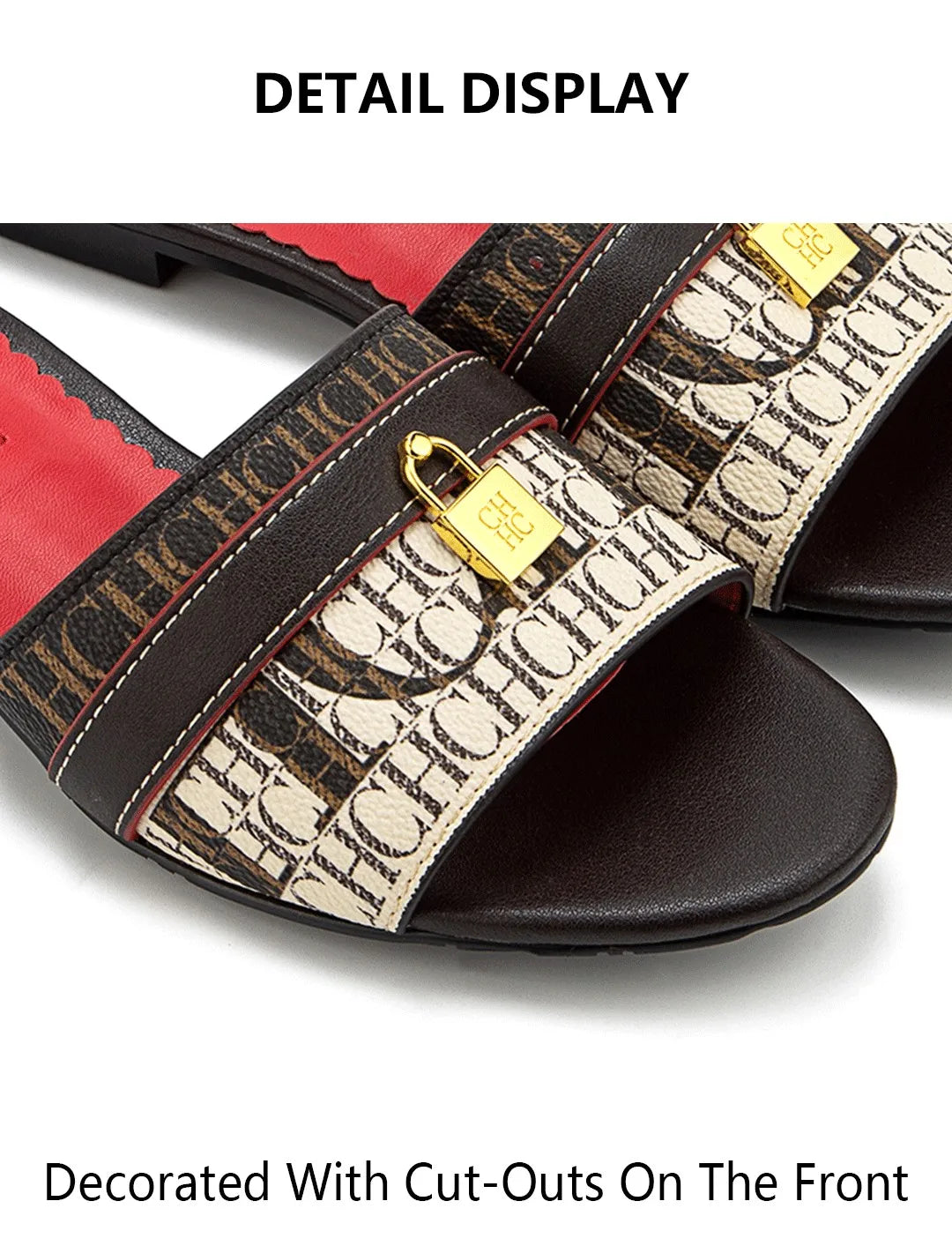 High Quality Metal Lock Monogram Print Women's Low Heeled Slippers Delicate and Versatile Women's Fashion Slippers