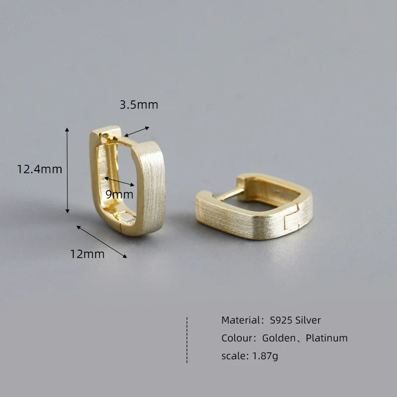 925 Sterling Silver Fashion Matte Square Ear Clasps for Women European Statemnet Gold Huggies Hoop Earring Jewelry Gift