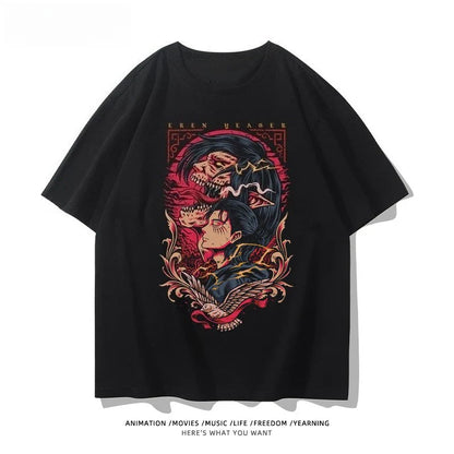 Wings of Liberty Printed Short Sleeve T-shirt Men's and Women's Fashion Loose Cotton Top