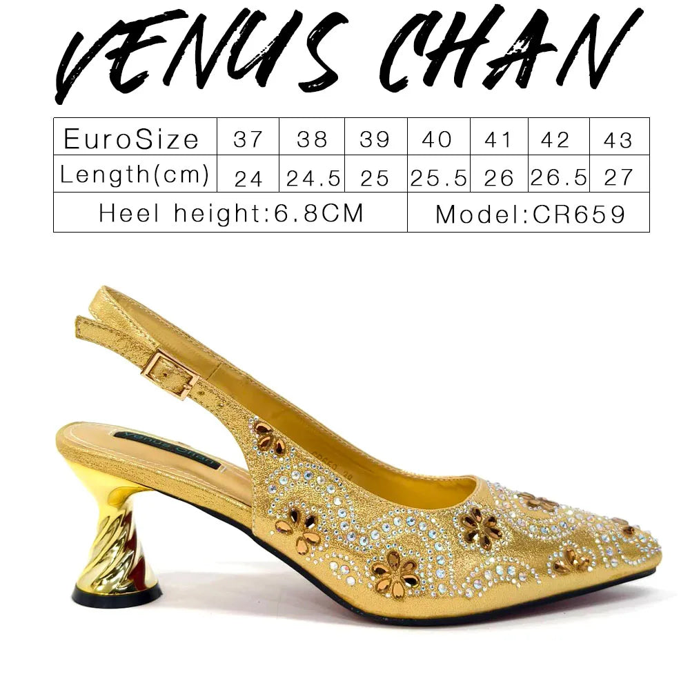 Elegant Rhinestone Pointed-Toe Pumps With Matching Bag Set Large Capacity Bag for Women's Party High Heels