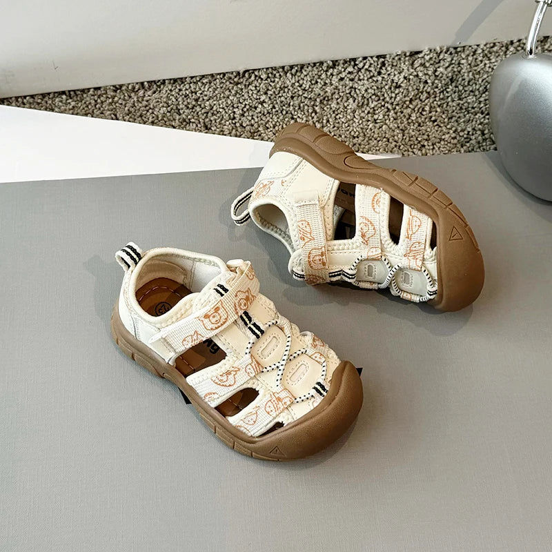 Children's sandals, boys' toe cover beach shoes, Summer 2025 girls' outdoor walking baby sports sandals