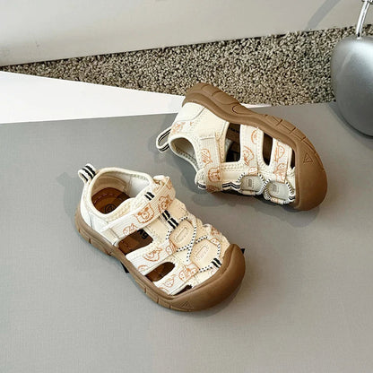 Children's sandals, boys' toe cover beach shoes, Summer 2025 girls' outdoor walking baby sports sandals