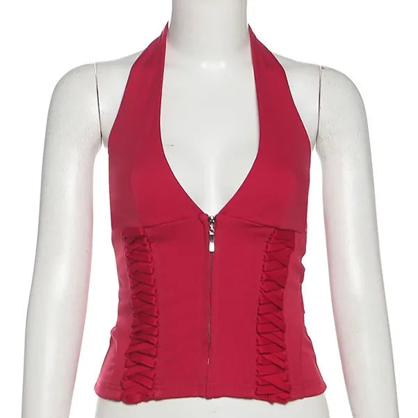 Sexy Fashion Vest Women Halter V-Neck Off Sleeves Backless Skinny Look Thinner Hot Chick Fashionable Atmosphere Style Top