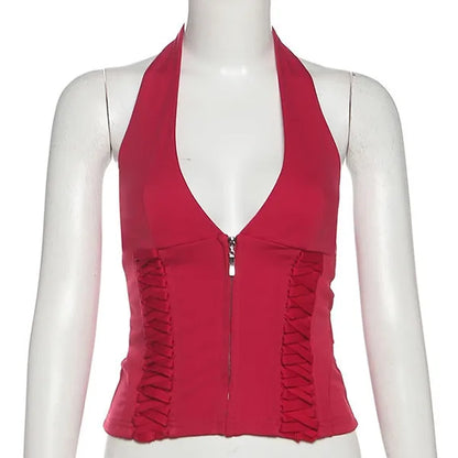 Sexy Fashion Vest Women Halter V-Neck Off Sleeves Backless Skinny Look Thinner Hot Chick Fashionable Atmosphere Style Top