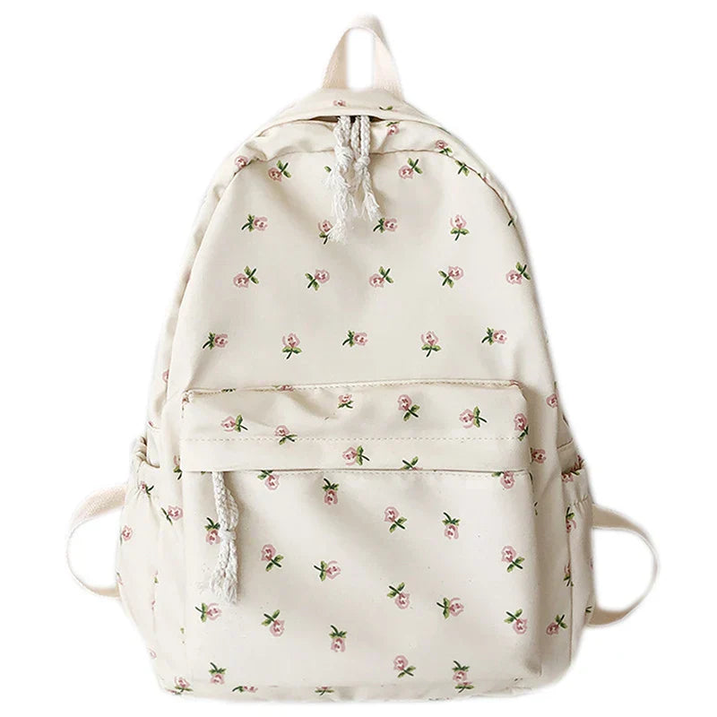 Student School Backpack Floral White School Bags For Teenage Girls Cute Women's Backpack Book Bag Nylon Rucksack