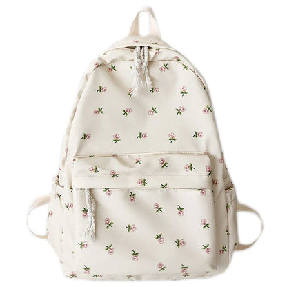 Student School Backpack Floral White School Bags For Teenage Girls Cute Women's Backpack Book Bag Nylon Rucksack