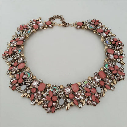2025 New Fashion Crystal Rhinestones Large Collar Choker Necklace Earrings Women Jewelry Sets Indian Statement Wedding Necklace