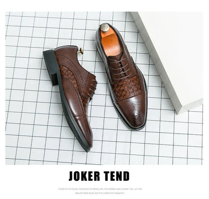 Weaving Formal Shoes For Men Brown Leather Men's Shoes Fashion Stitching Elegant Mans Autumn Footwear Male Wedding Shoes