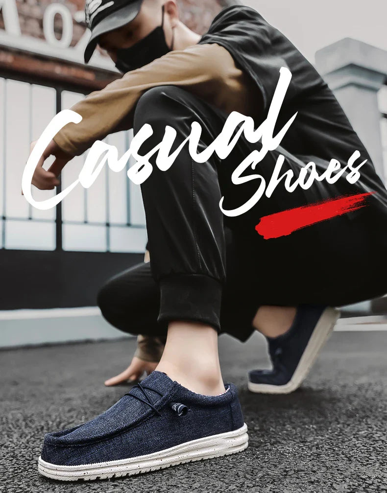 Men Casual Canvas Shoes Mens Loafers Breathable Slip on Flats Male Vulcanized Shoes Driving Shoes Plus Size 47 Walking Sneakers