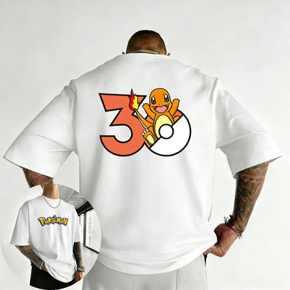 2026 Pokémon 30th Anniversary Charmander Printed T-shirt Summer Men's and Women's Loose Casual Hip Hop Trendy Short Sleeve Top