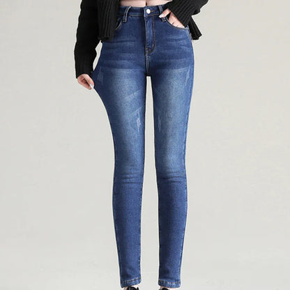Women Spring Stretchy Skinny Pencil Pants Lady High Waist Vintage Jeans