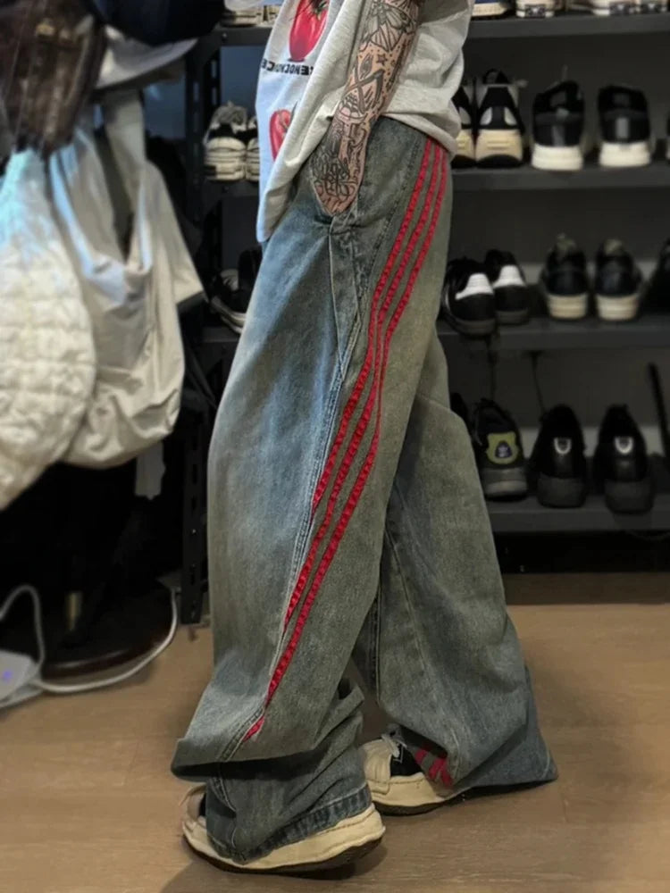 High Street Style Ombre Denim Jeans Women Loose Fit Pants