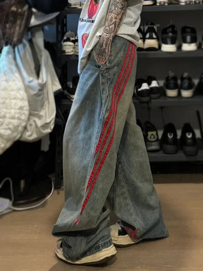 High Street Style Ombre Denim Jeans Women Loose Fit Pants