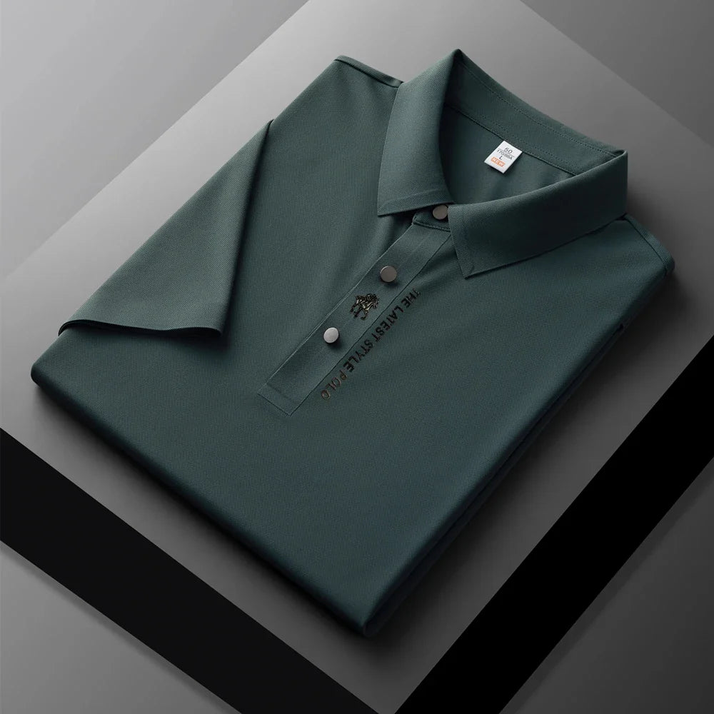 High quality silk breathable short sleeve POLO shirt men's lapel top 2024 summer new light luxury brand printed casual T-shirt