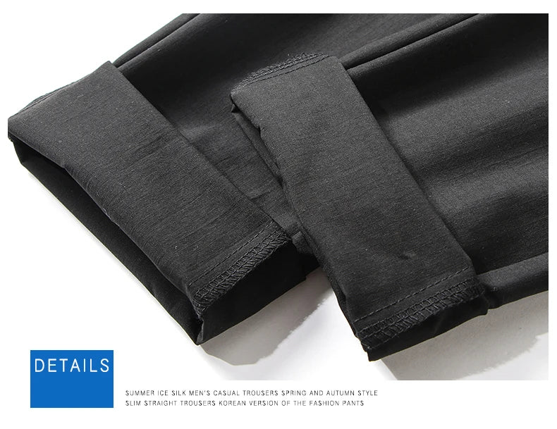 Business Thin Men's Breathable Pants Slim Straight High Elastic Slim Casual Pants Male Brand Clothing Khaki Gray Green Black