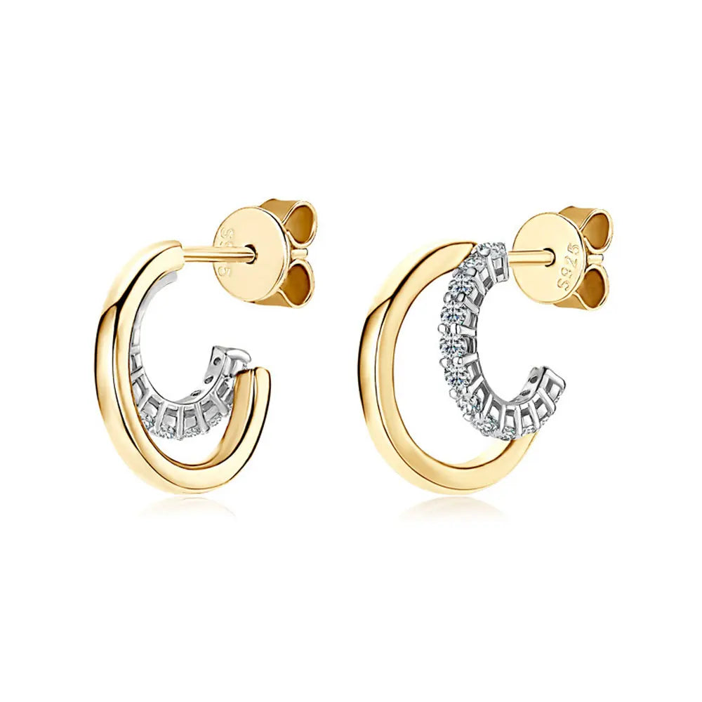 Moissanite Huggie Earrings for Women D Color 1.5mm Lab Grow Diamond s925 Sterling Silver 18K Gold Plated Daily Earring