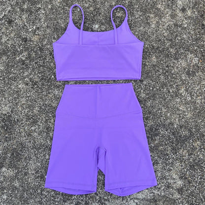 Yoga Clothes Set 2 Piece Gym Sports Shorts Set Women Sexy Back Bra Top High Waist Shorts Fitness Suit Running Workout Tracksuit