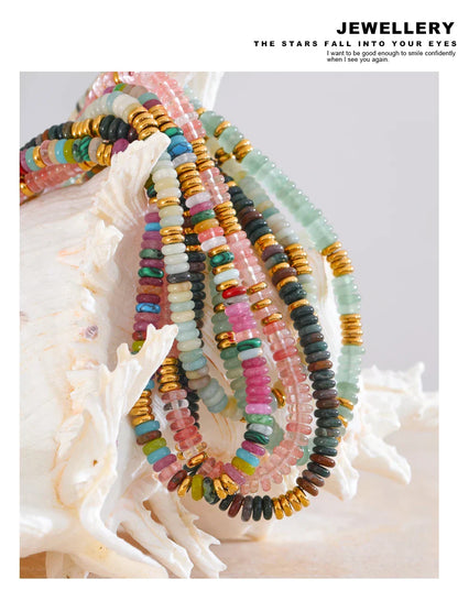 Colorful Natural Stone Beads Handmade Chain Y2K Fashion Necklace for Women Stainless Steel Waterproof Collar Jewelry Gift