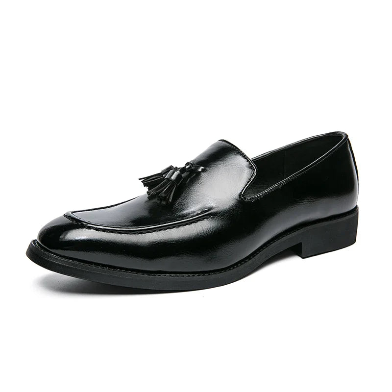 Fashion Men Formal Leather Shoes British Tassels Loafers Pointed Toe Dress Non-Slip Business Casual Red Wedding Office Shoes