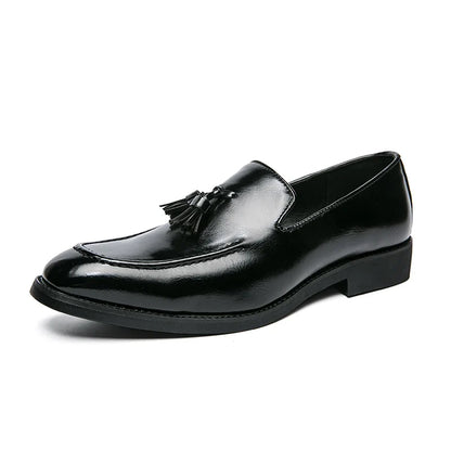 Fashion Men Formal Leather Shoes British Tassels Loafers Pointed Toe Dress Non-Slip Business Casual Red Wedding Office Shoes