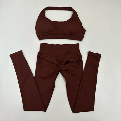 Yoga Leggings Set Women Seamless Yoga Set High Waist Scrunch Butt Legging With Halter Sports Bra Workout Gym Suit