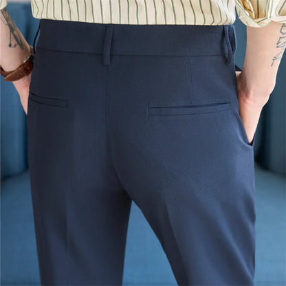 Spring Autumn Smart Casual Suit Pants Men Solid Color Slim Fit Office Fomal Wedding Party Dress Pants Mens White Suit Trousers