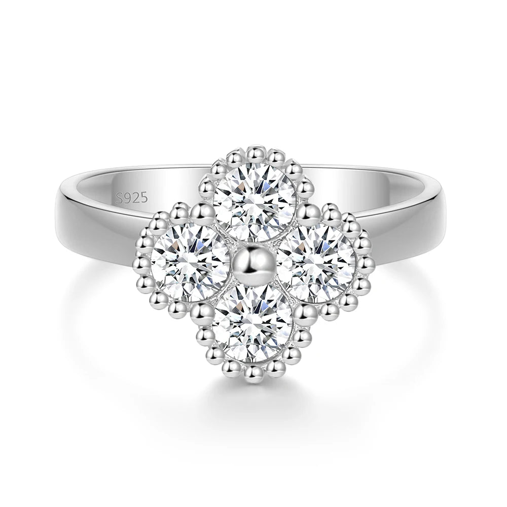 1.2CT Sterling Silver 925 Moissanite Ring Clover Lucky Jewelry Engagement Rings for Women Girls Luxury Gift