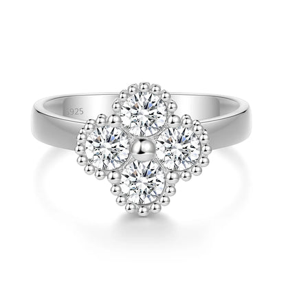 1.2CT Sterling Silver 925 Moissanite Ring Clover Lucky Jewelry Engagement Rings for Women Girls Luxury Gift