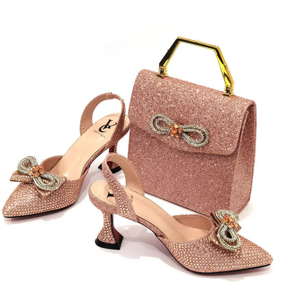 Rhinestone Bow Side Empty Party High Heels Pointed Toe Stiletto Heels Silver Women's Shoes And Bags