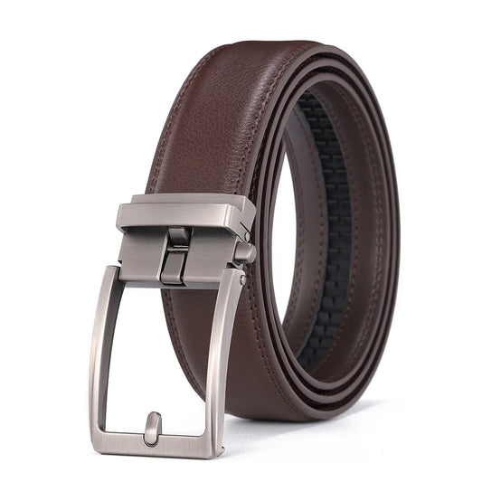 Men's Automatic Buckle Leather Belt, Cowhide, Fake Pin Buckle, No Holes, Fashion, New