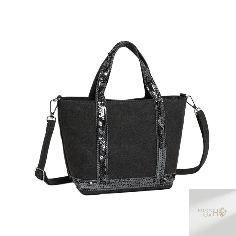 Multi-purpose Canvas Tote Bag with Sequins, Large Capacity for Women's Daily Use