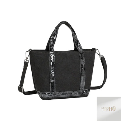 Multi-purpose Canvas Tote Bag with Sequins, Large Capacity for Women's Daily Use