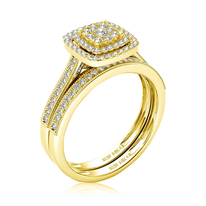 2pcs 14k Gold Filled Rings Set Moissanite Diamonds Certified Wedding Jewelry For Women Waterproof Bride Gift Non Tarnish