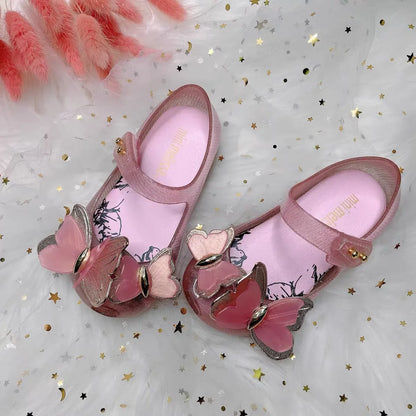 Fragrant Princess Primary School Students Pink Metal Sequins 3d Butterfly Water Diamond Jelly Girl Beach Sandals