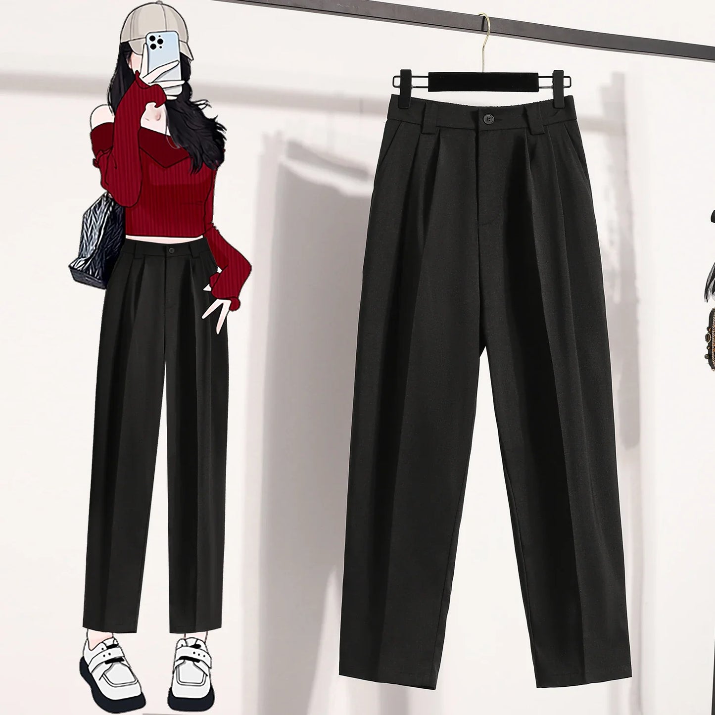 High Waist Suit Pants Women Gray Or Black Casual Trousers