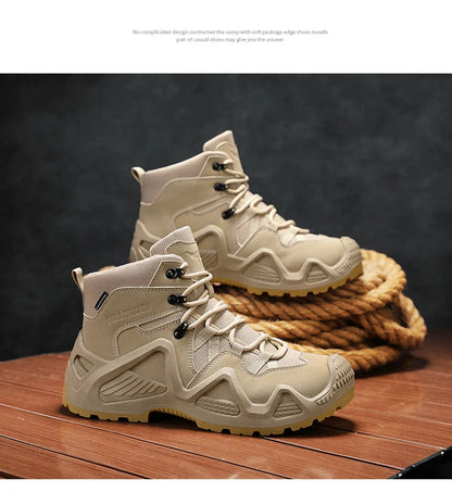Men's winter high top shoes mid top waterproof and anti slip hiking shoes ultra light work boots tactical boots desert boots